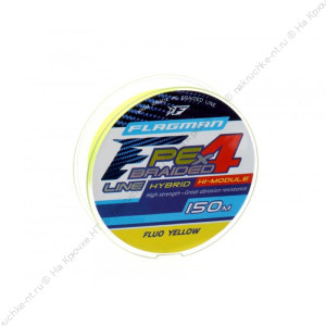 FLAGMAN Шнур PE Hybrid F4 150м Fluo Yellow 0,14мм 7,7кг 17lb