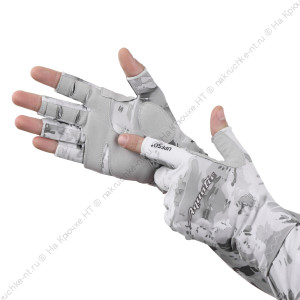 Перчатки для рыбалки летние Aquatic UPF50+ (цвет: WHITE CAMO, размер S/M)