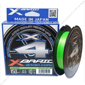 Шнур YGK X-Braid Braid Cord X4 150m Chartreuse #3.0, 0.285мм, 40lb, 18.0кг