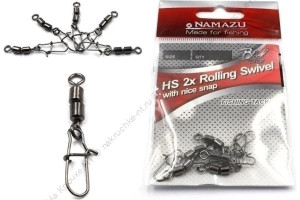 Вертлюг двойной с застежкой Namazu HS 2X ROLLING SWIVELS WITH NICE SNAP, цв. BN, р. 7, test-10 кг