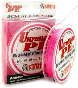 Шнур FANATIK ULTRALIGHT PE X4 100 м. (#0,1) 0.068 mm PINK